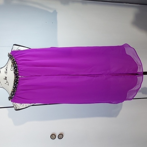 Jennifer Lopez- Bright Purple Flowy Chiffon Blouse W/ Neckline Beads  Sz.XL - Picture 5 of 9